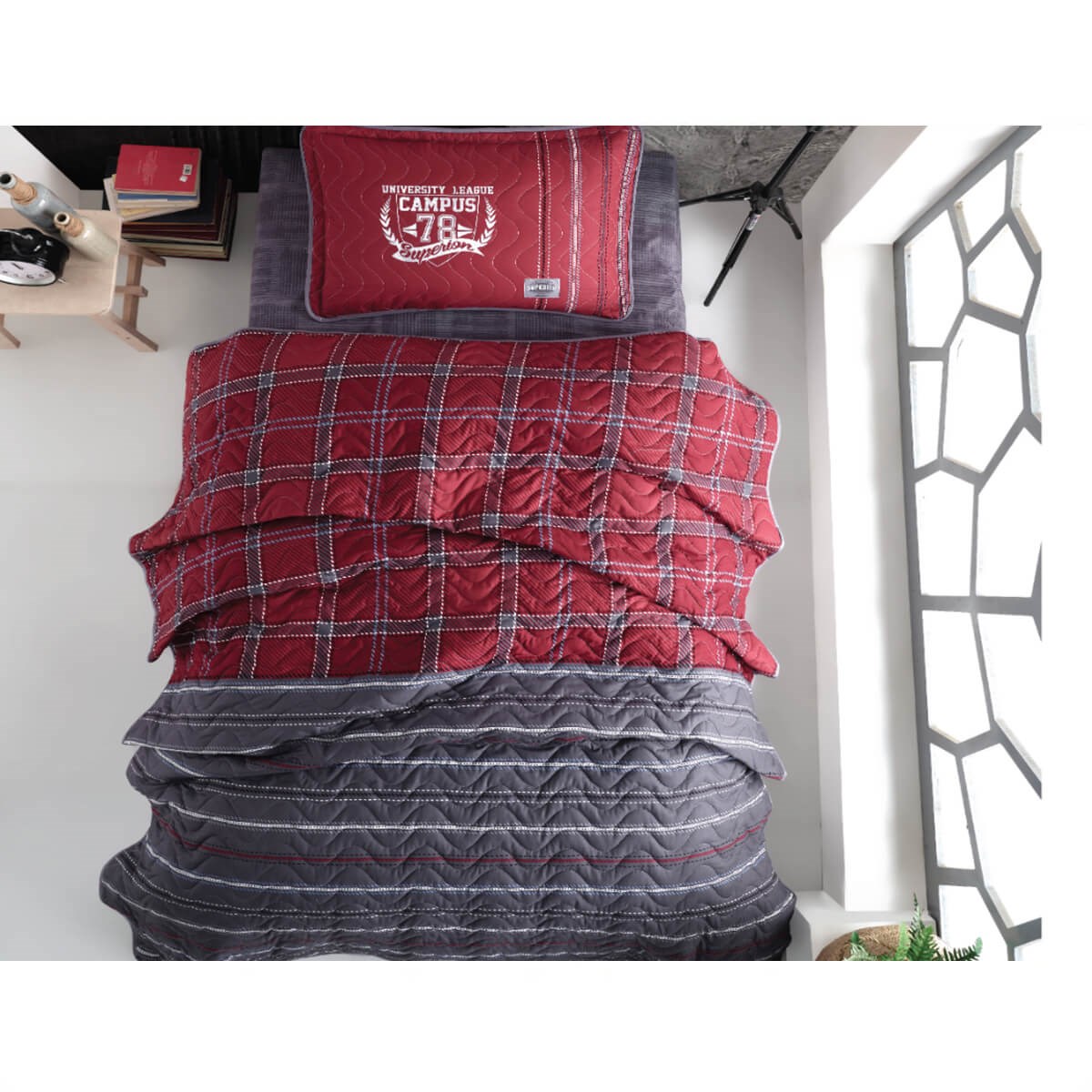Tek Kişilik Yatak ÖrtüsüCLASY0019289191HİLAL TEKSTİL VE DERİ ÜRÜNLERİ GIDA SAN. TİC. LTD. ŞTİ.CLASY CAMPUS V1 BORDO YATAK ÖRTÜSÜ TEK KİŞİLİK