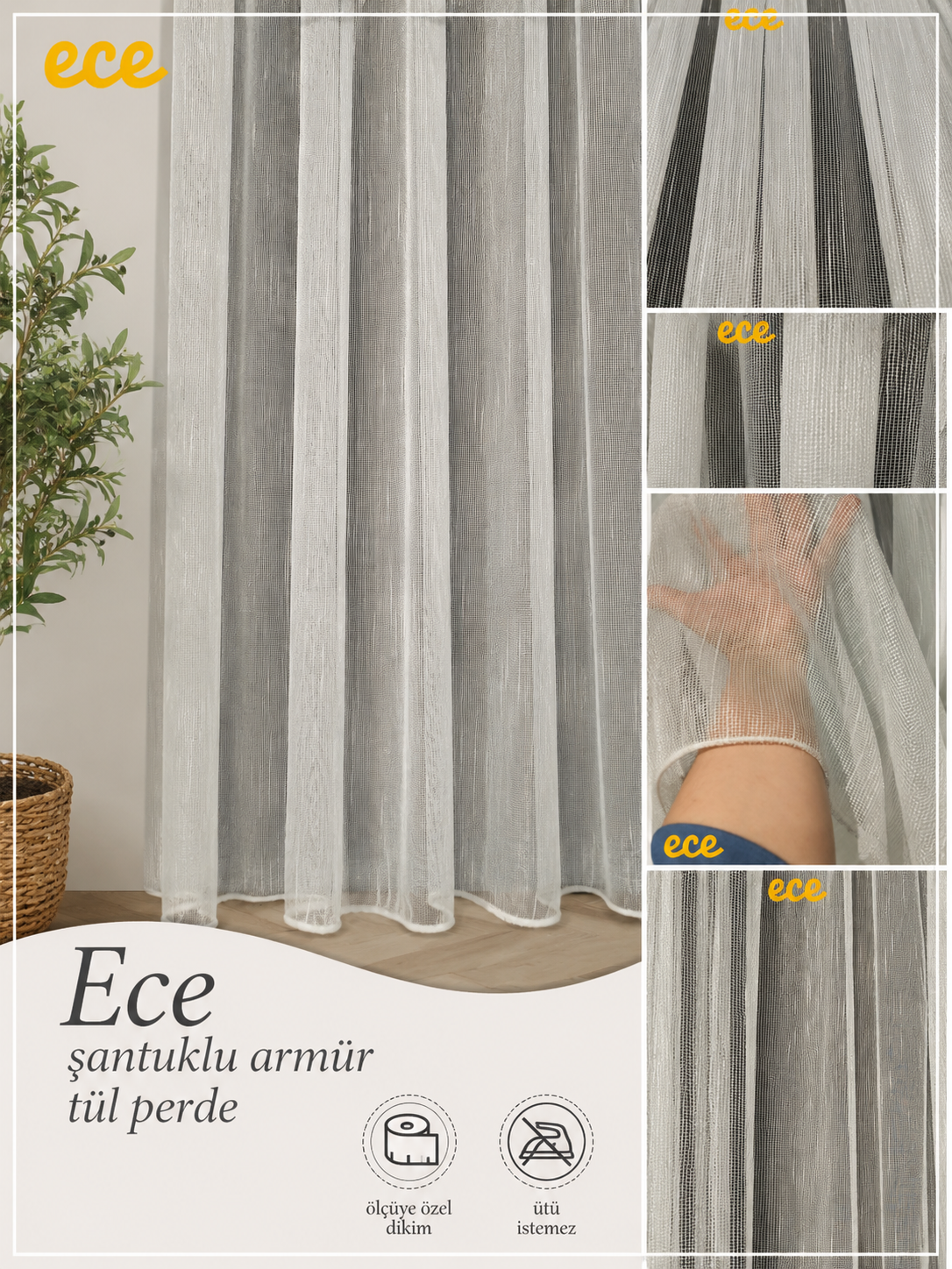 Tül PerdeARBENEVORAHİLAL TEKSTİL VE DERİ ÜRÜNLERİ GIDA SAN. TİC. LTD. ŞTİ.ARBEN CONCEPT ECE ŞANTUKLU DÜZ ARMÜR TÜL PERDE