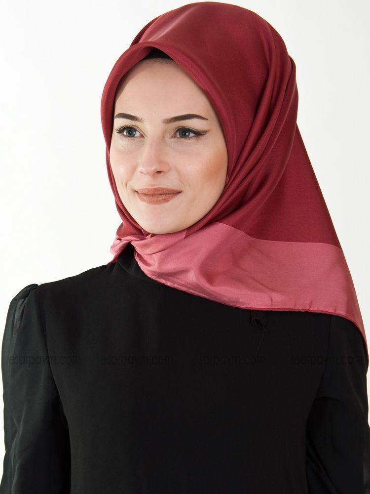 Armanda Çerçeveli Twill İpek Eşarp Bordo-Gül