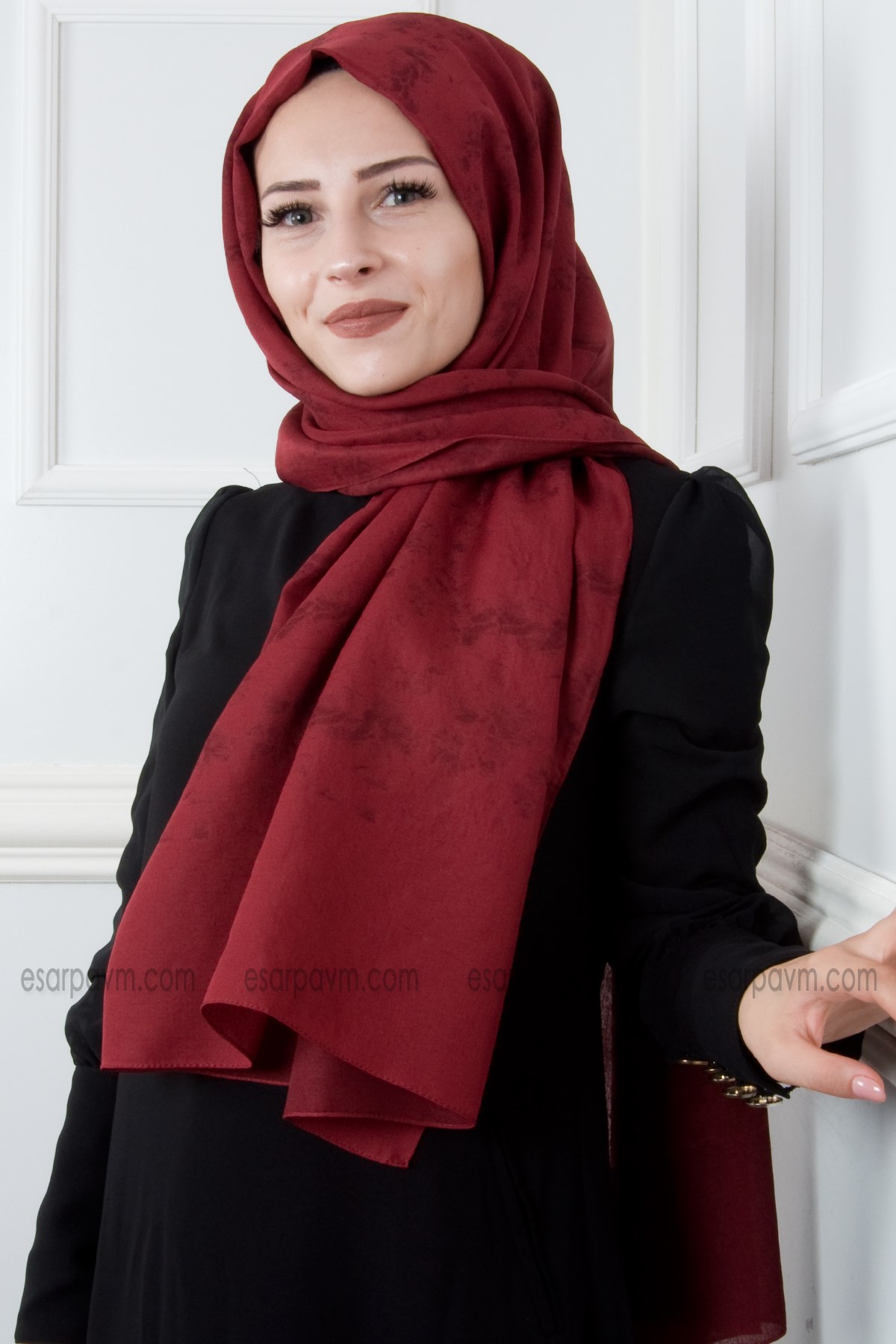 Armanda Mermer Desenli Şal Bordo
