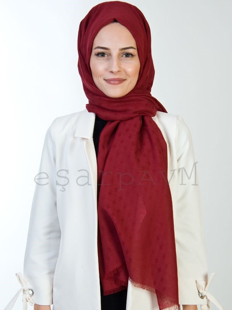 Gülsoy Minimal Desenli Pamuksu Şal Bordo