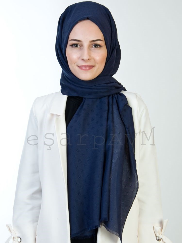 Gülsoy Minimal Desenli Pamuksu Şal Lacivert