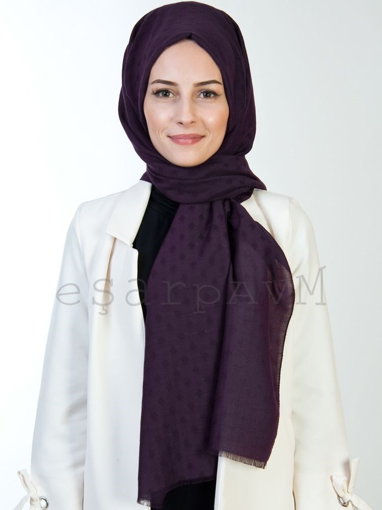 Gülsoy Minimal Desenli Pamuksu Şal Mürdüm