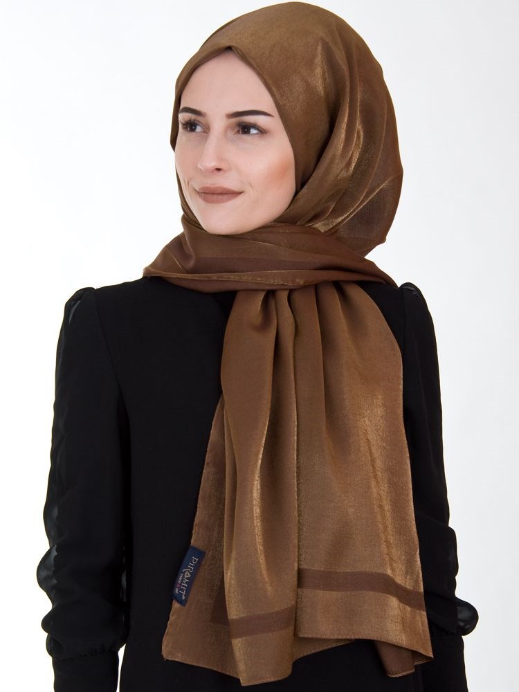 Piramit Exclusive Simli Çerçeveli Şal Kahverengi