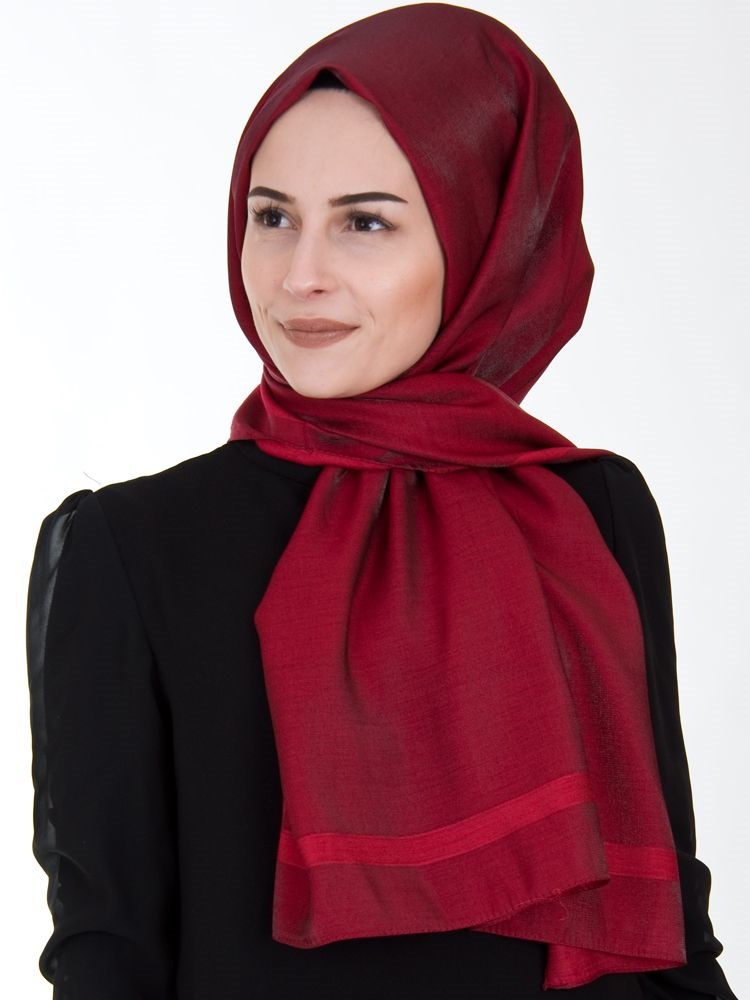 Piramit Exclusive Simli Çerçeveli Şal Kırmızı