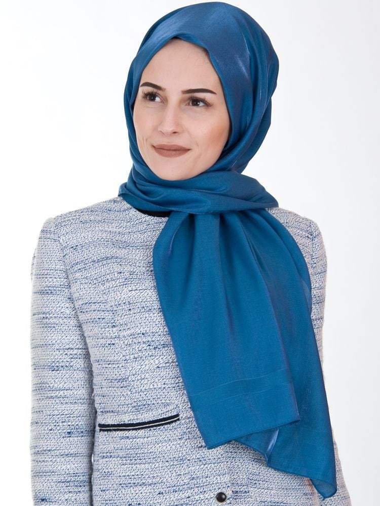Piramit Exclusive Simli Çerçeveli Şal Mavi