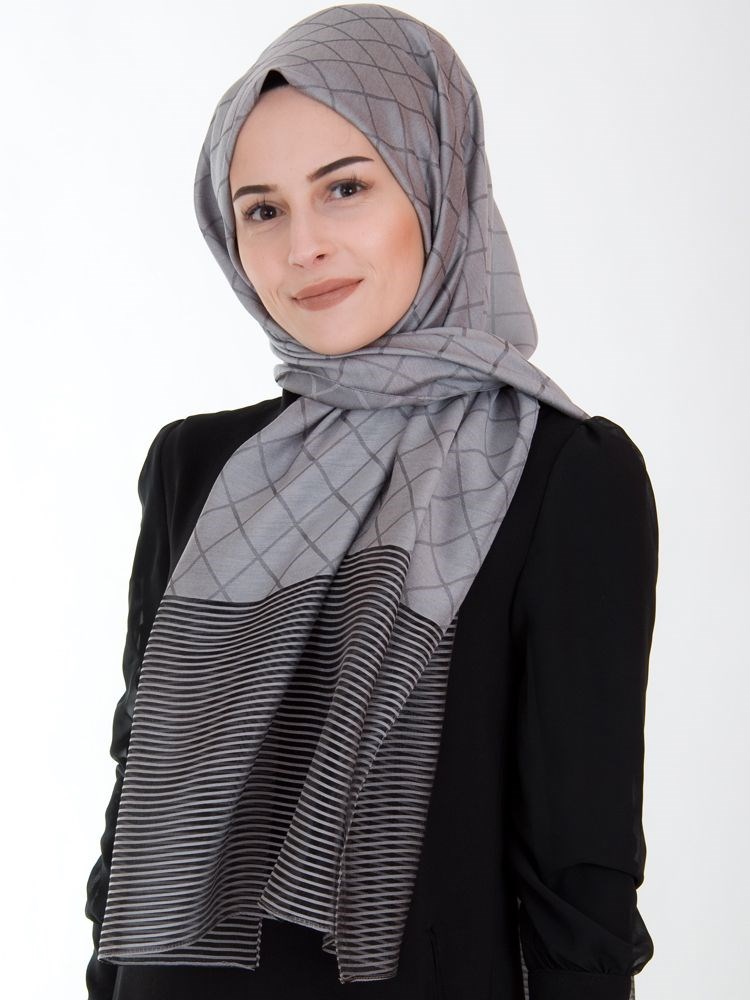 Piramit Exclusive Stor Desenli Simli Şal Siyah-Gri