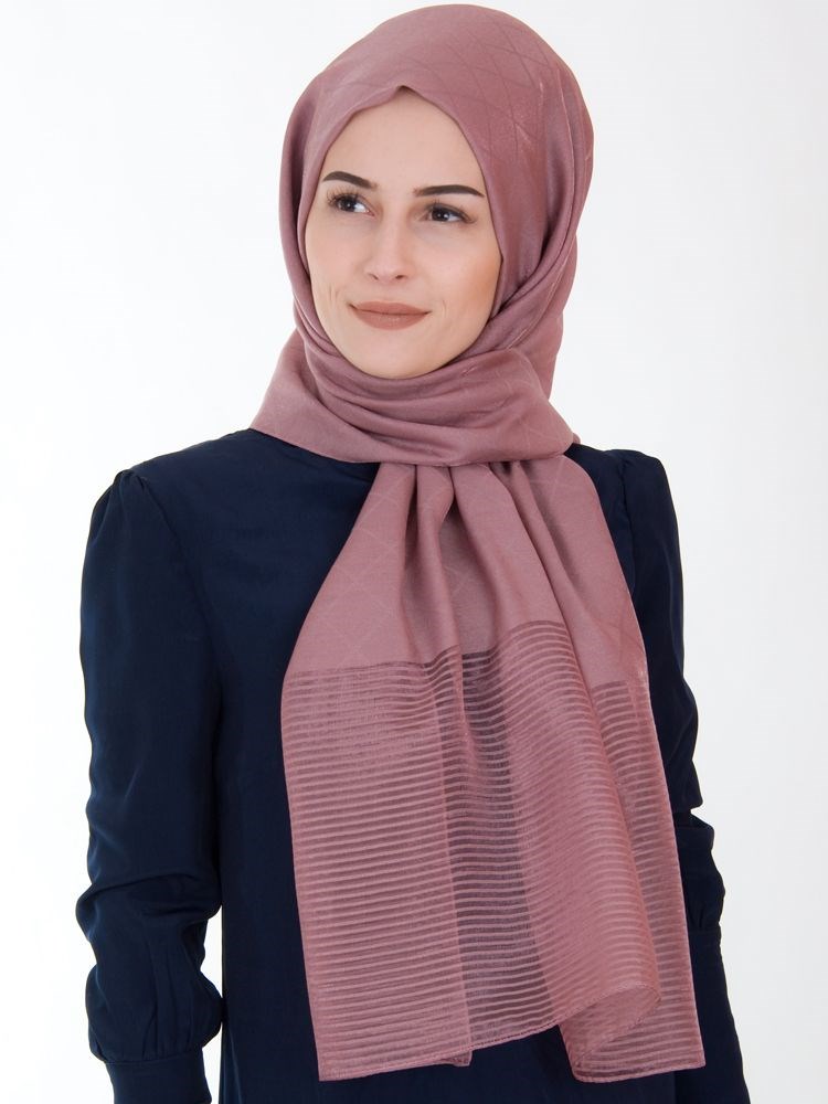 Piramit Exclusive Stor Desenli Simli Şal Gül Kurusu