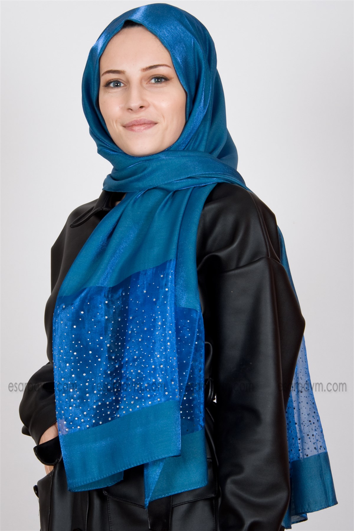 Piramit Exclusive Taşlı Şal İndigo Mavi