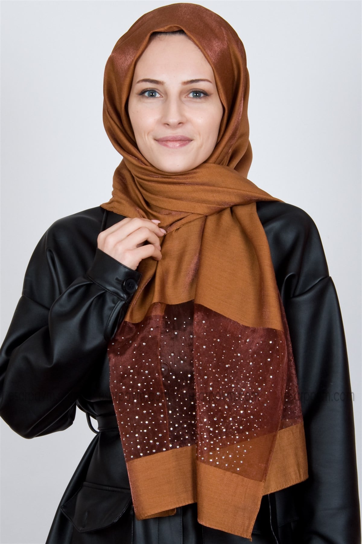 Piramit Exclusive Taşlı Şal Taba