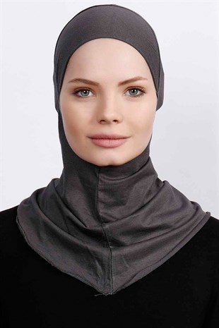 Boyunluklu Hijab Bone - Koyu Gri