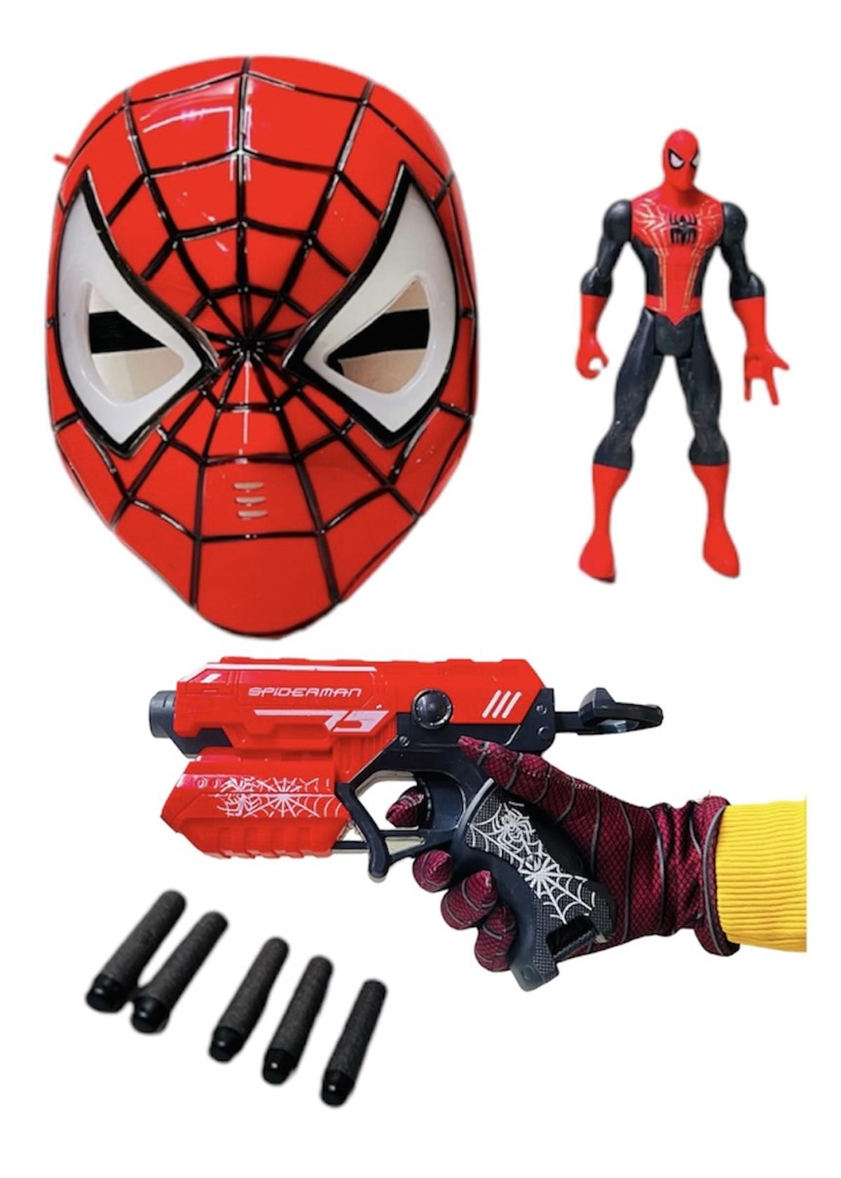 Avengers Işıklı Örümcek Adam Işıklı Örümcek Adam Maske Sünger Atan Nerf  Tabanca 3'lü Oyuncak Seti - Kaptan Oyuncak