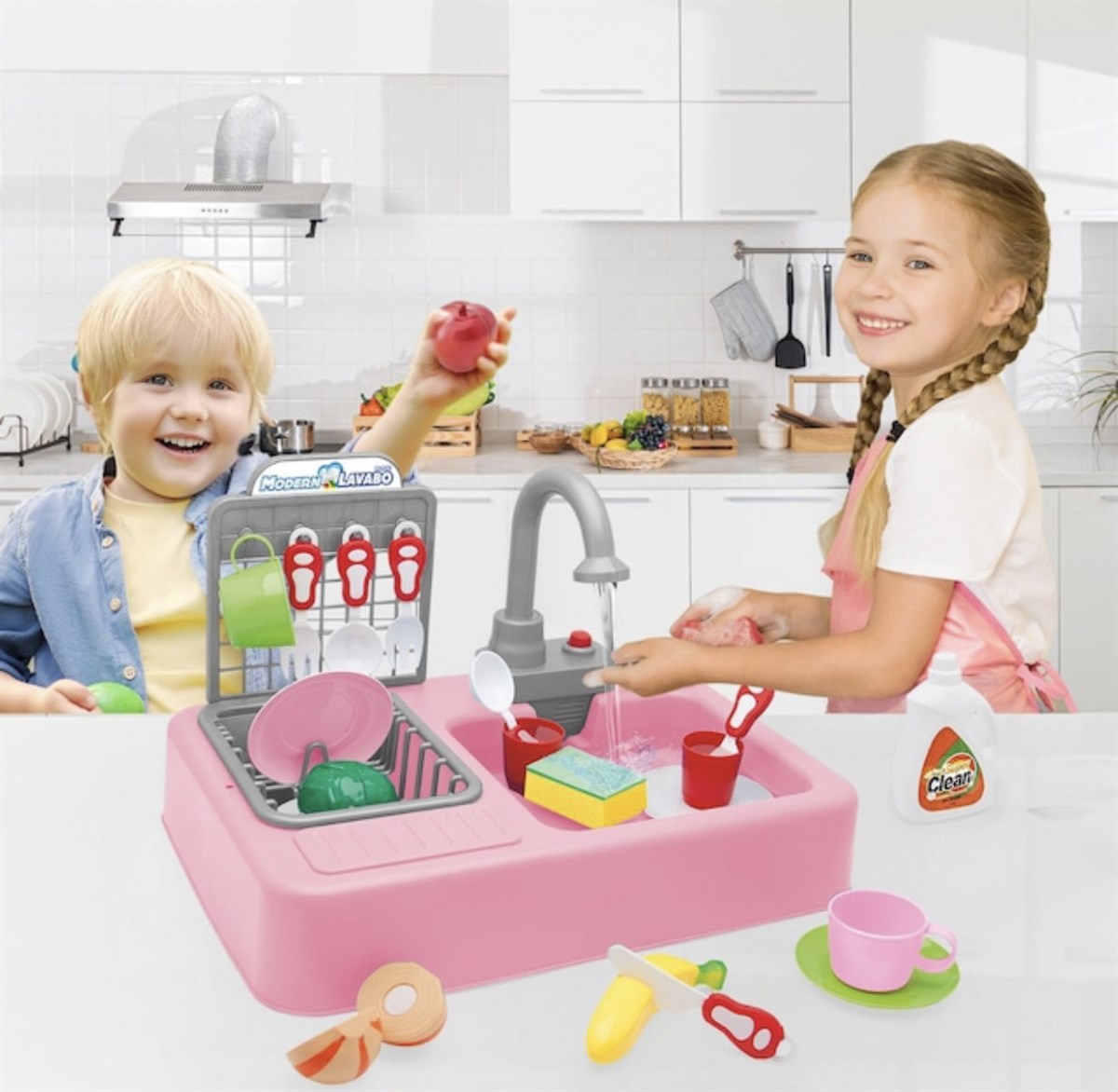 Kayyum Oyuncak Modern Mutfak Çeşmeli Lavabo Set Mutfak Oyuncak Seti -  Kaptan Oyuncak