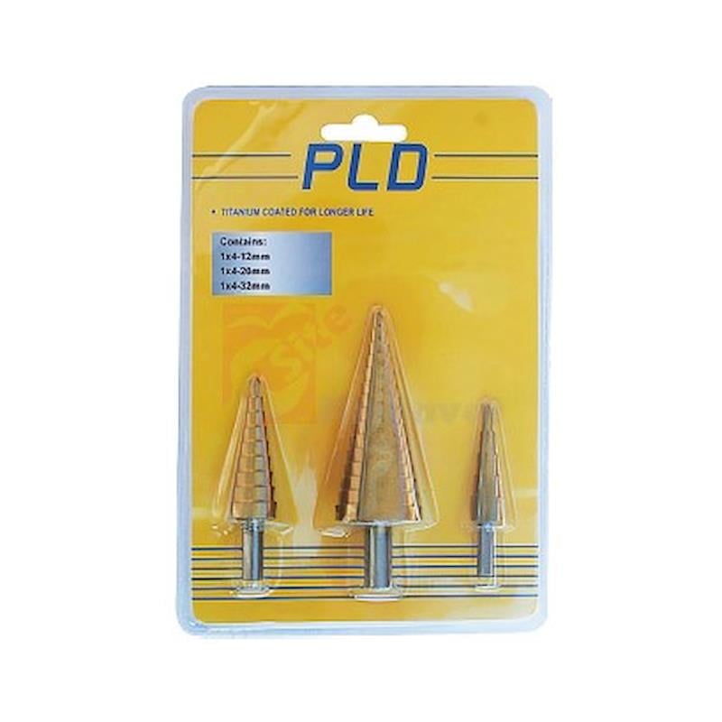 Pld 4-12 / 4-20 / 4-32 mm Tin Kaplamalı Silindirik Saplı Kademeli Sac Delme Matkabı Seti HSS