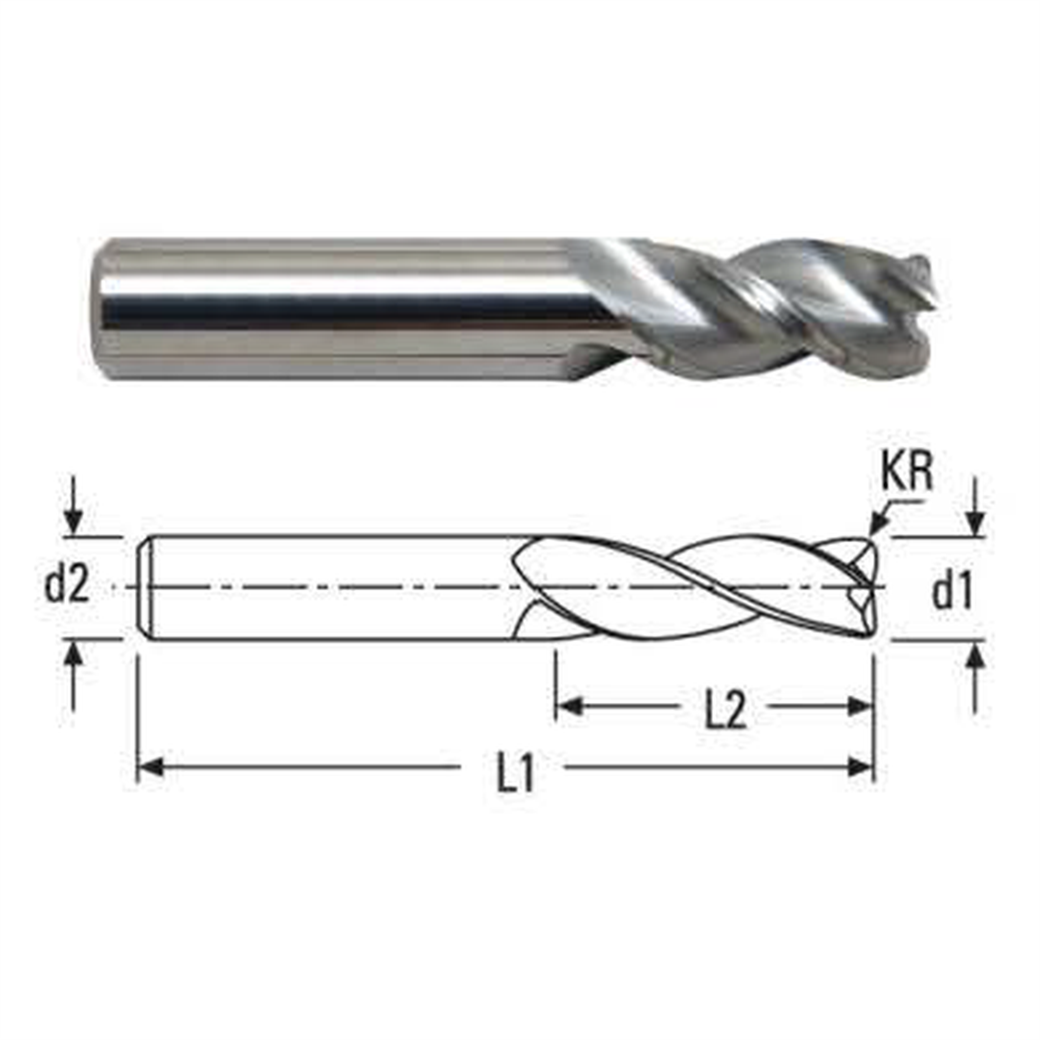 Mikro 10X45X100X10 Z3 R1.0 Alüminyum Köşe Radüs Karbür Freze