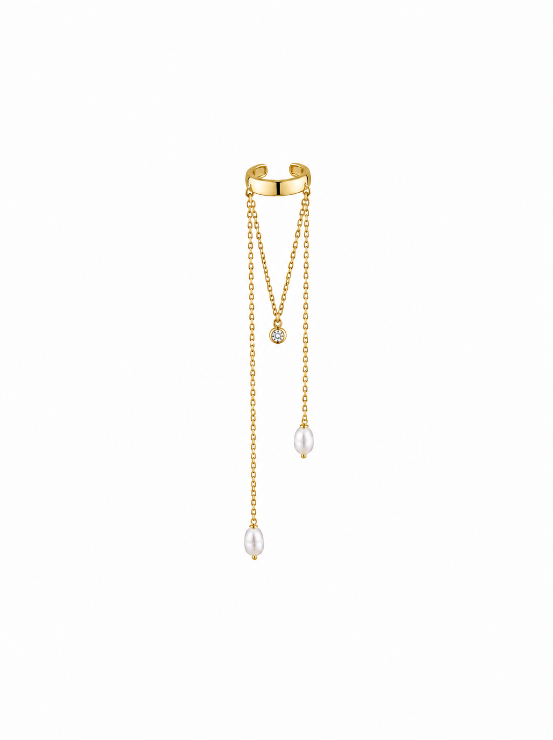 İnci Detaylı Uzun Zincirli Earcuff