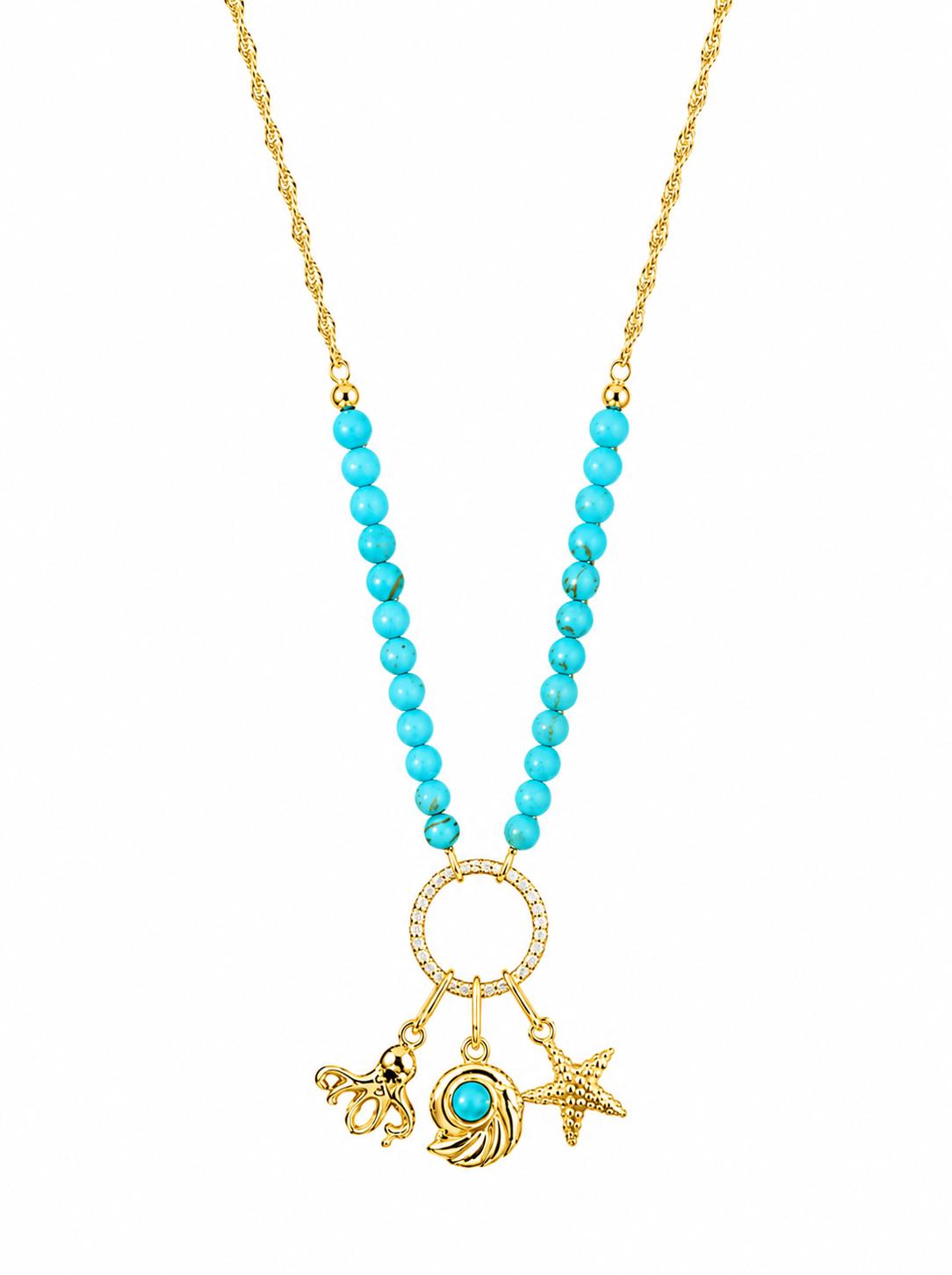 Mavi Taşlı Deniz Kabuklu Kolye