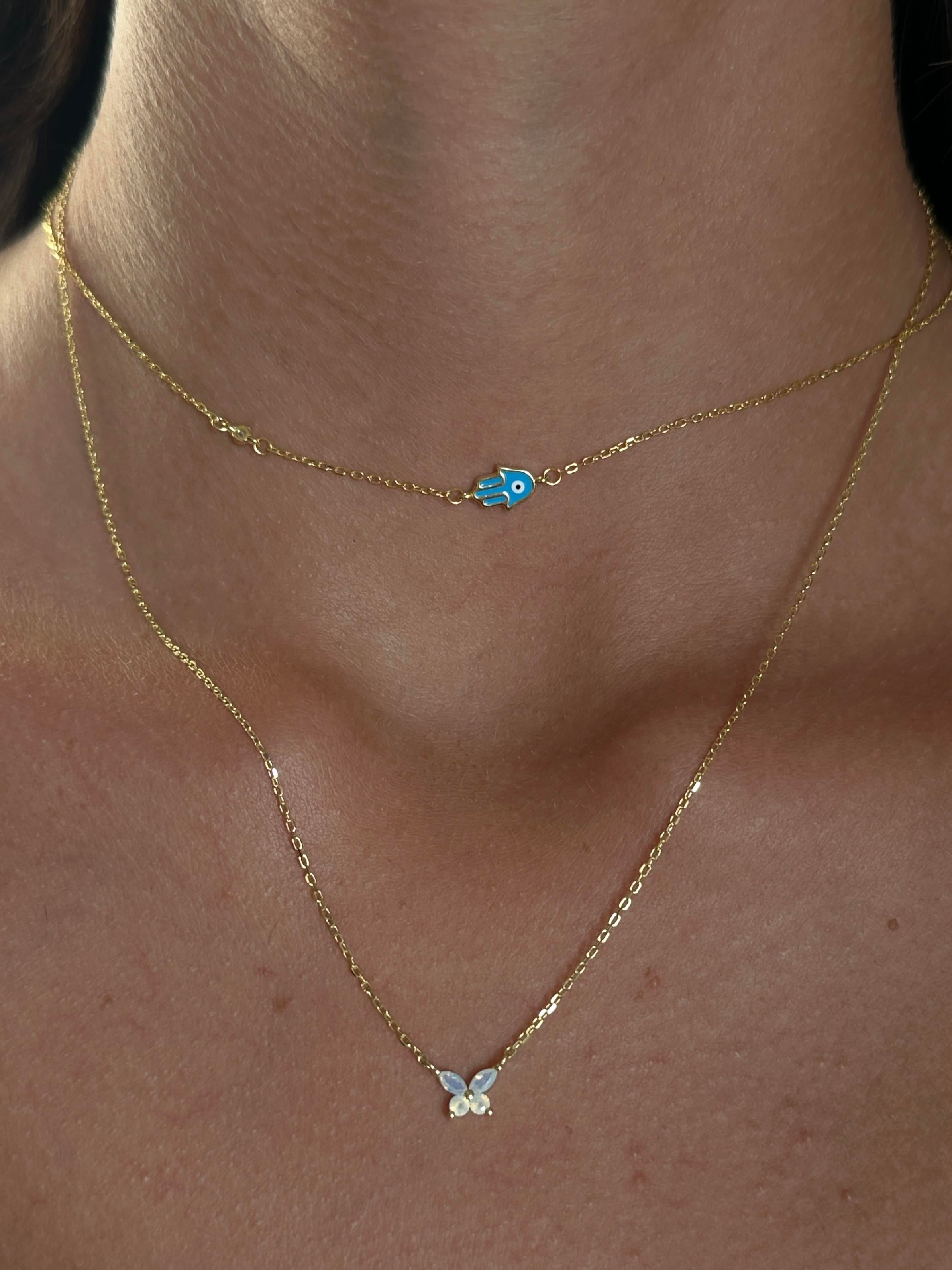 Opal Taşlı Küçük Kelebek Kolye