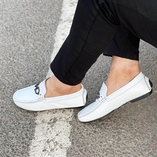 0096 HAKİKİ DERİ BEYAZ ERKEK SNEAKER AYAKKABI