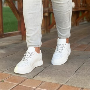4717 HAKİKİ DERİ BEYAZ ERKEK SNEAKER AYAKKABI