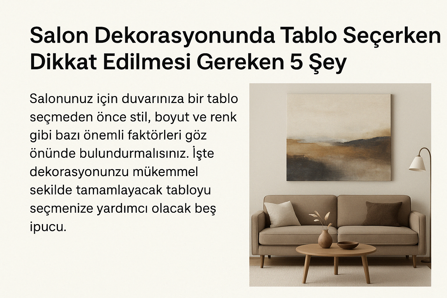 Modern bir salon dekorasyonu ve tablo uyumu