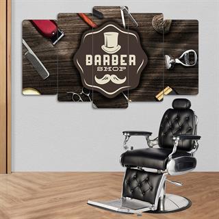 Şapka ve Bıyık, Barber Shop - 5 Parçalı Berber Tablo