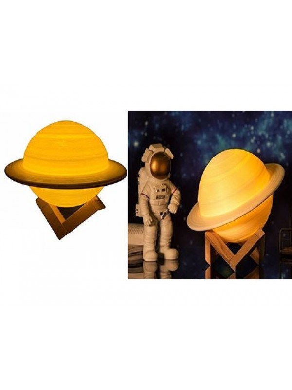 3d Print Satürn Dokunmatik Gezegen Ahşap Stantlı 3 Renk Usb Şarjlı Gece Lambası 