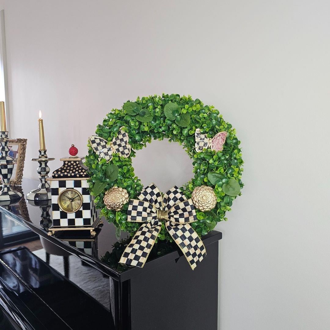 Özel Tasarım Kelebek Objeli Mackenzie-Childs Kurdeleli Kapı Süsü Model 3