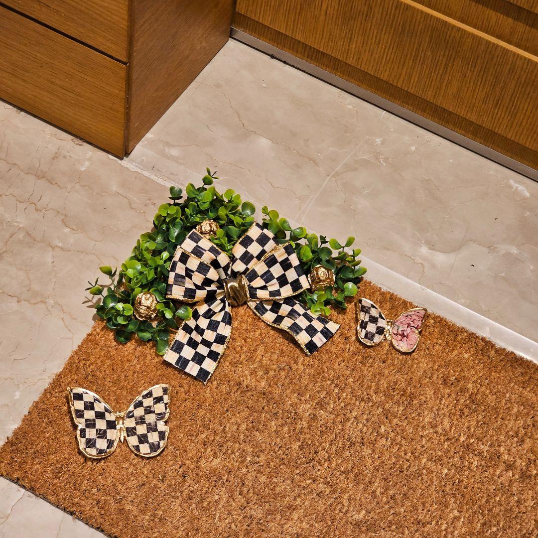 Özel Tasarım Kelebek Objeli Mackenzie-Childs Kurdeleli Paspas Küçük Boy Model 2