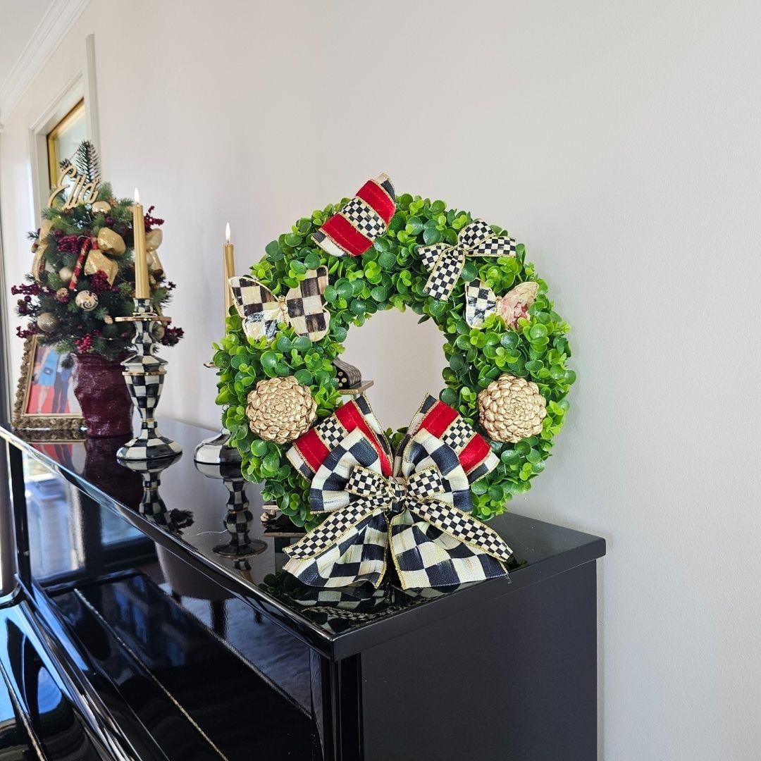 Özel Tasarım Kelebek Objeli Mackenzie-Childs Kurdeleli Kapı Süsü Model 8