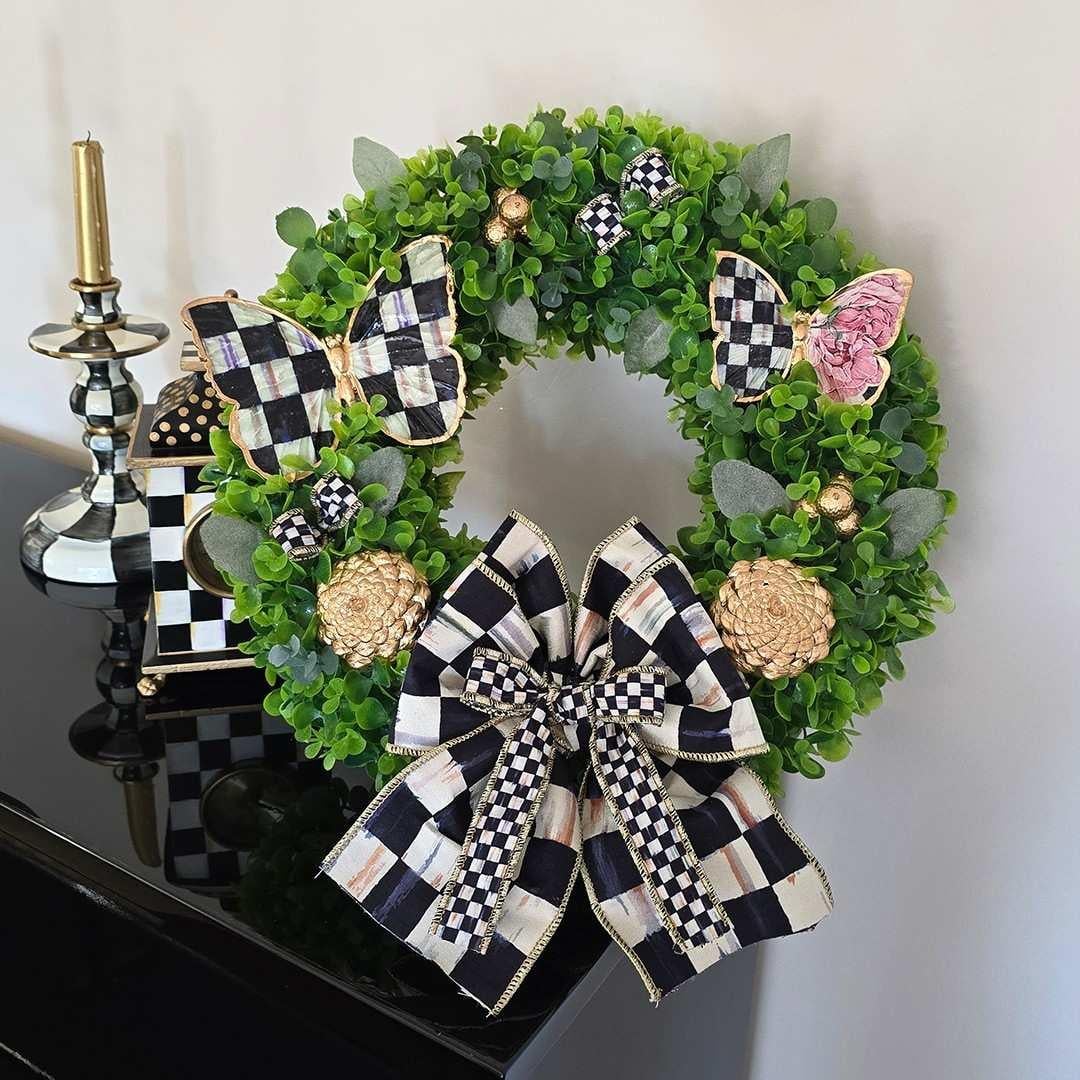 Özel Tasarım Kelebek Objeli Mackenzie-Childs Kurdeleli Kapı Süsü Model 1