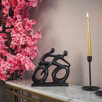 Dekoratif Soyut Bisikletli Çift Sevgili Biblo Siyah