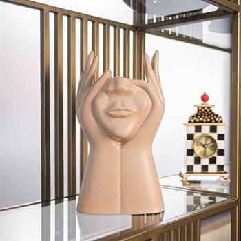 Dekoratif Soyut Yüz Sofia Vazo Antik Bej