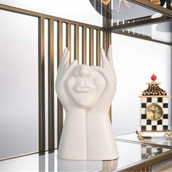 Dekoratif Soyut Yüz Sofia Vazo Krem