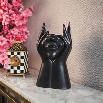 Dekoratif Soyut Yüz Sofia Vazo Siyah