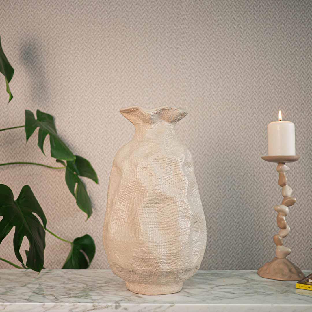 Büyük Dekoratif Dokulu Holbox Vazo Latte