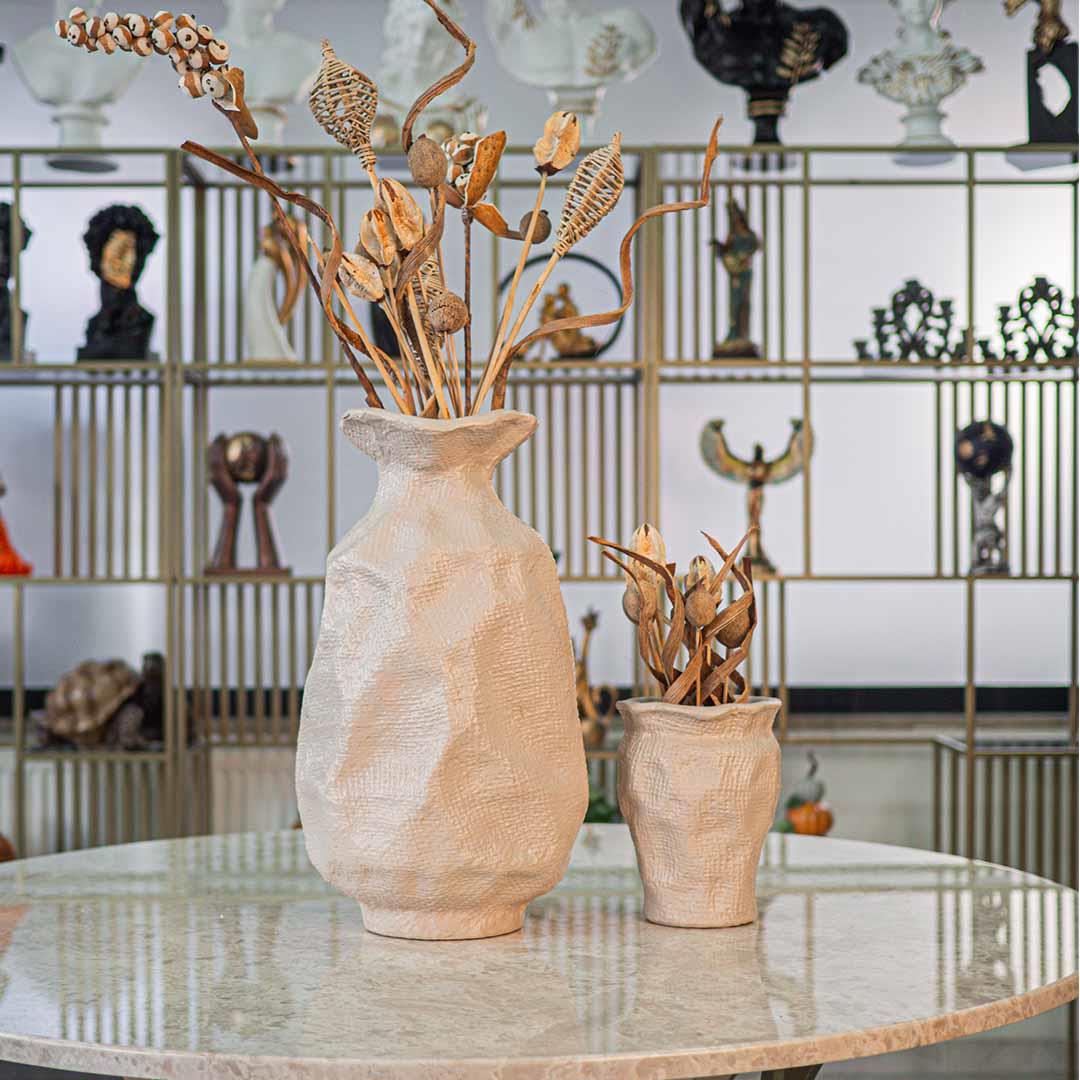 Dekoratif Dokulu Holbox Vazo Seti Latte I Ella Sanat