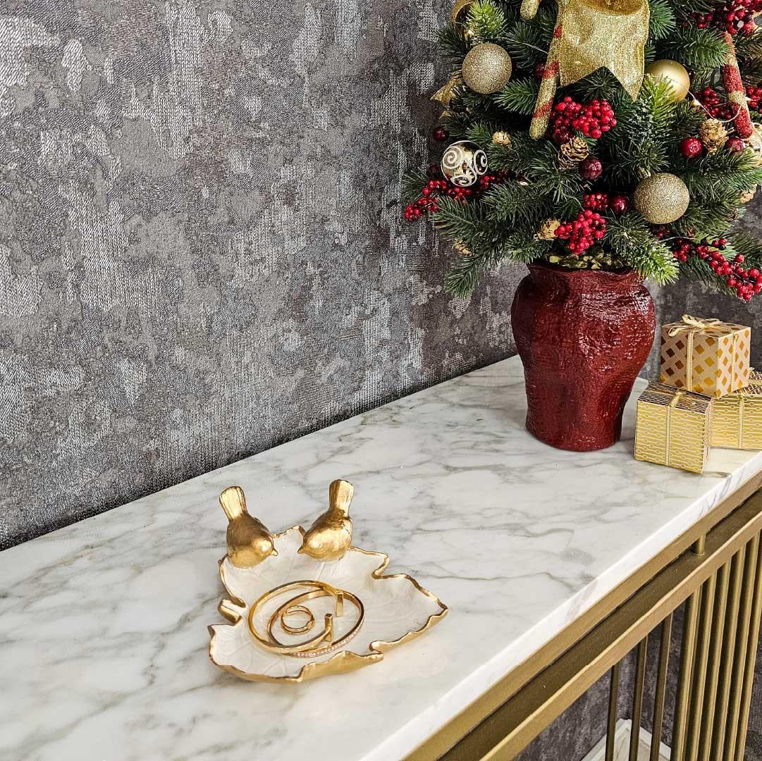 Dekoratif Kuşlu Tabak Gold