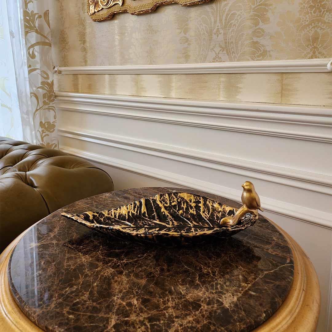Dekoratif Kuşlu Tabak Siyah Gold