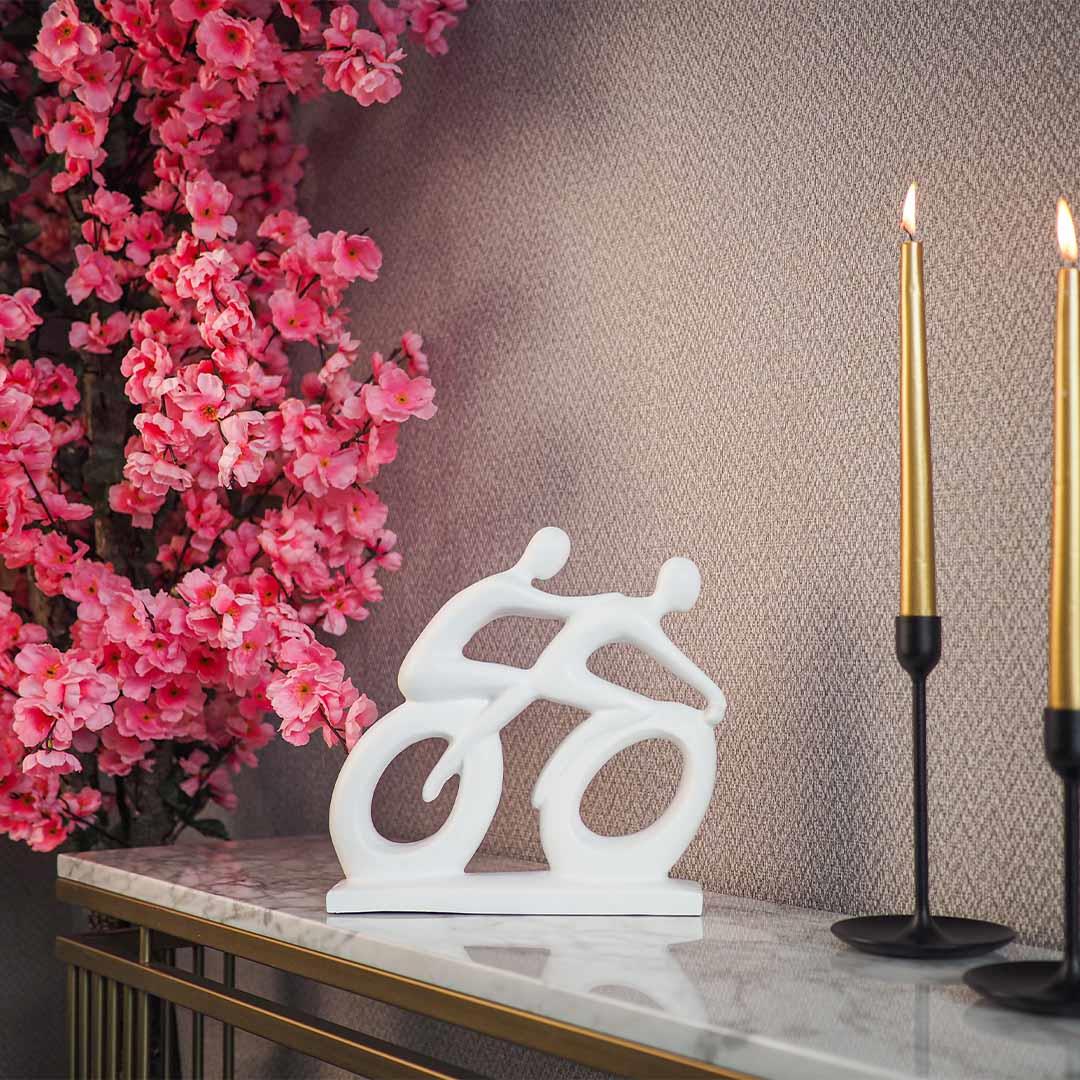 Dekoratif Soyut Bisikletli Çift Sevgili Biblo Beyaz