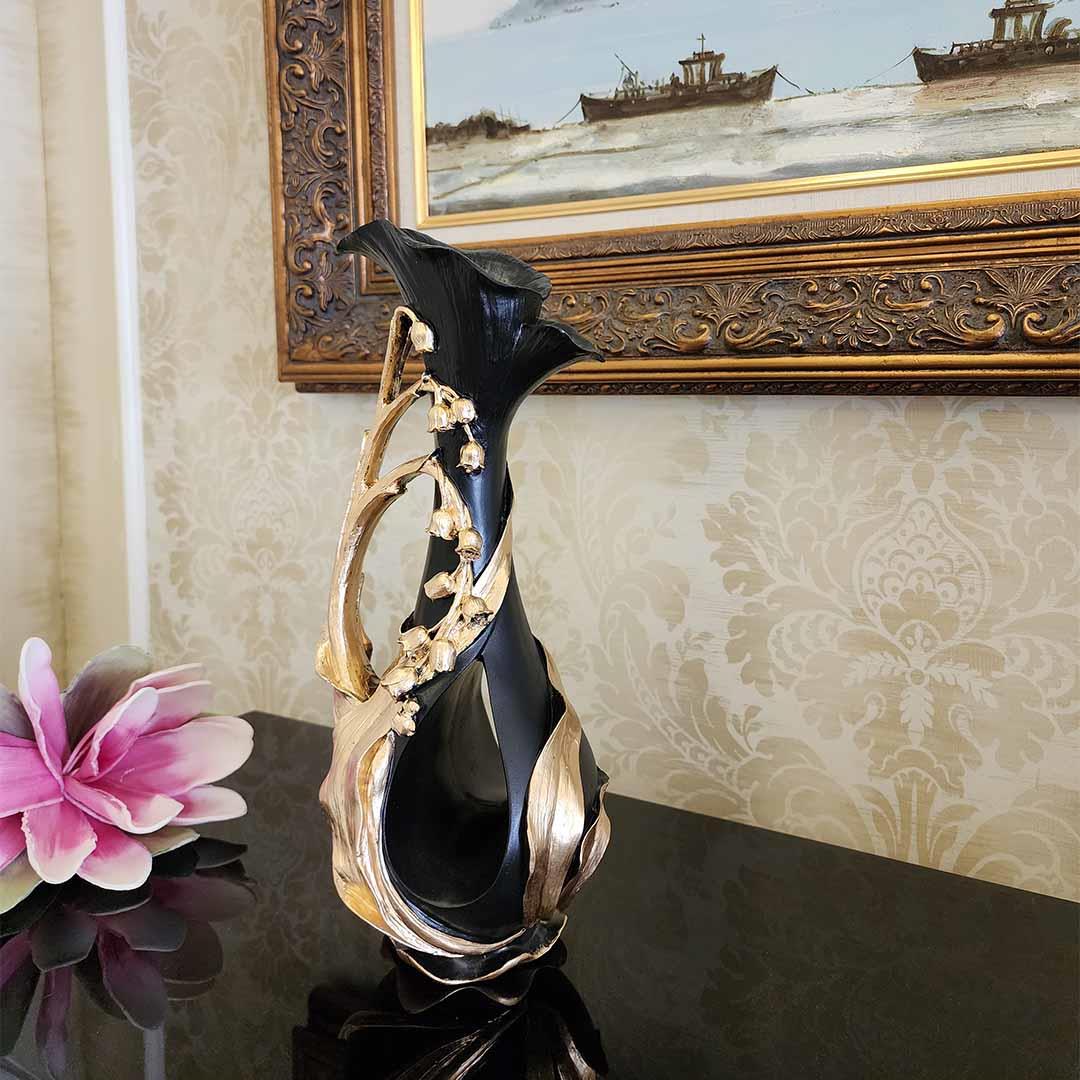 Gül Desenli Dekoratif Biblo Siyah Gold