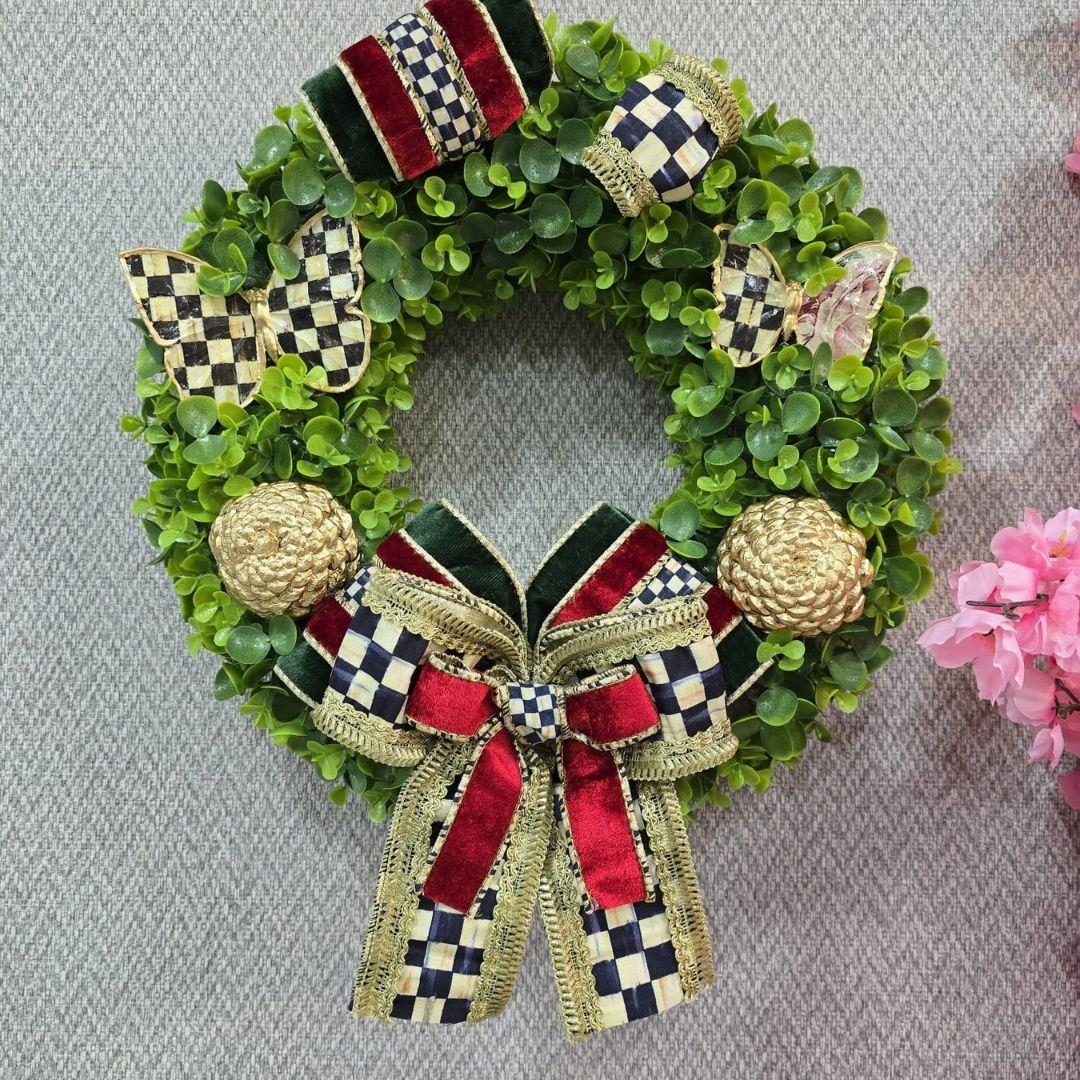 Mackenzie Childs Kurdeleli Chistmas Magic Green Red Özel Tasarım Kapı Süsü Model 9