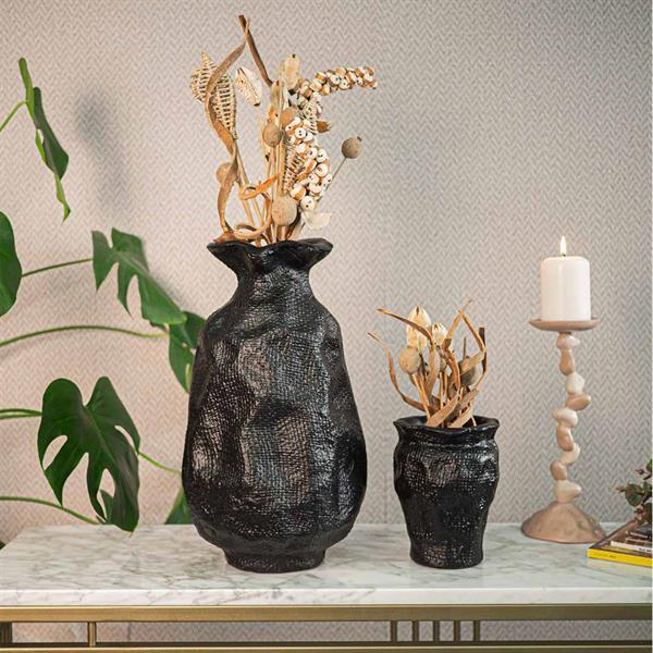 Dekoratif Dokulu Holbox Vazo Seti Siyah I Ella Sanat