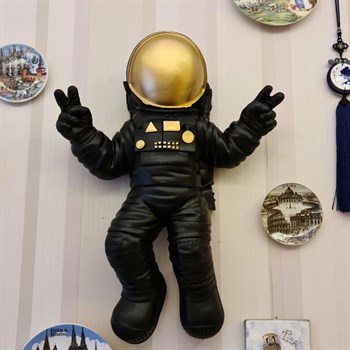 Astronot Biblo Heykel Siyah Gold