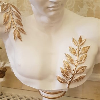 Büyük Hermes Yaprak Dekorlu Heykel Beyaz Gold