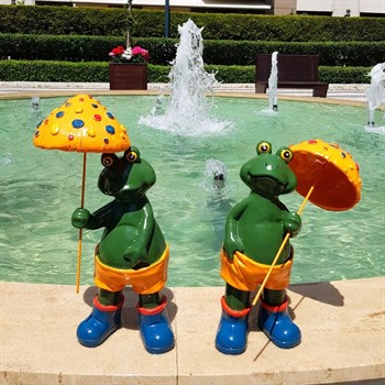 Şemsiyeli Kurbağa Heykel Takımı Dekorasyon