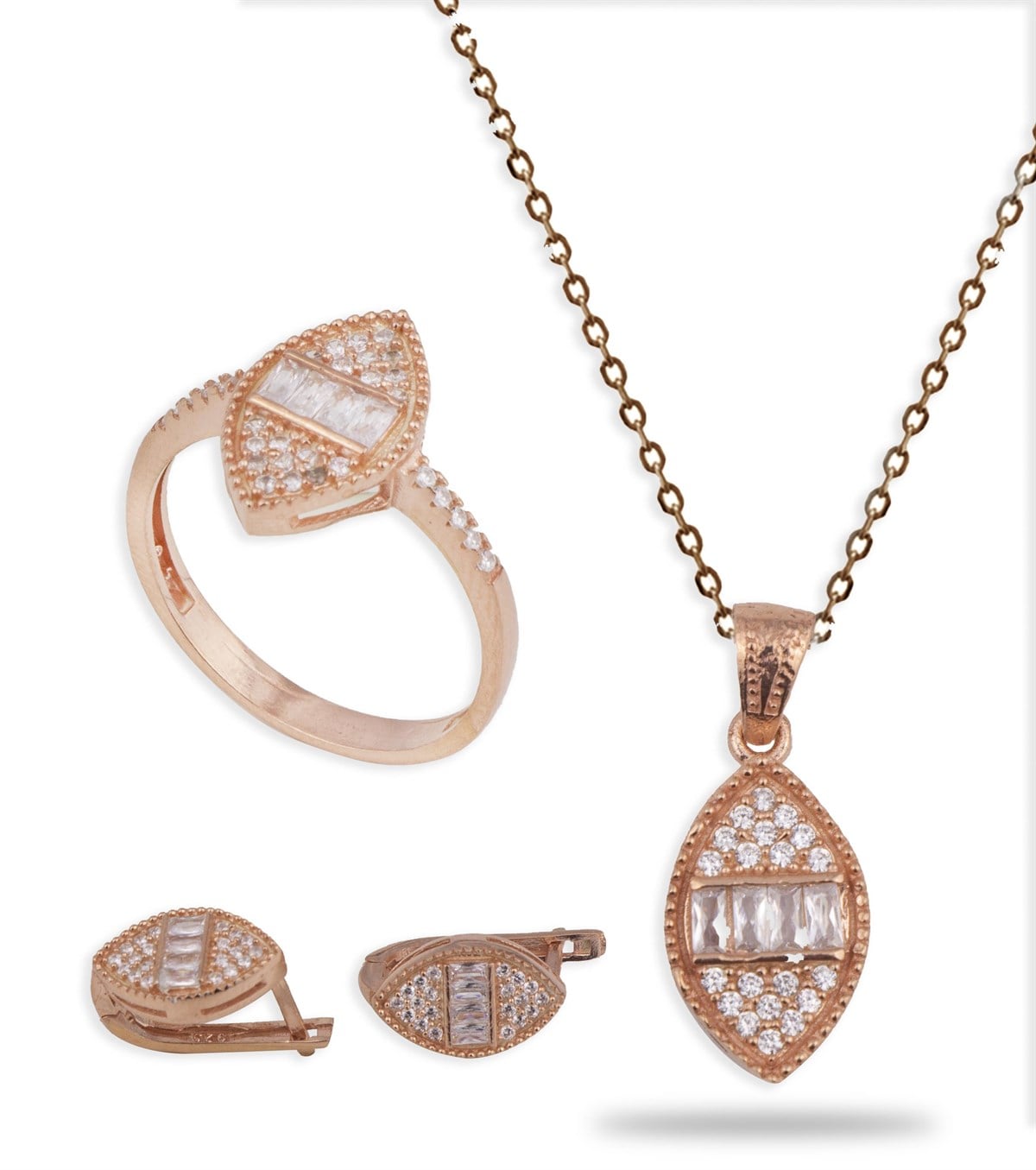 925 Ayar Baget Taşlı Rose Gold Kadın Takı Seti Enderşah