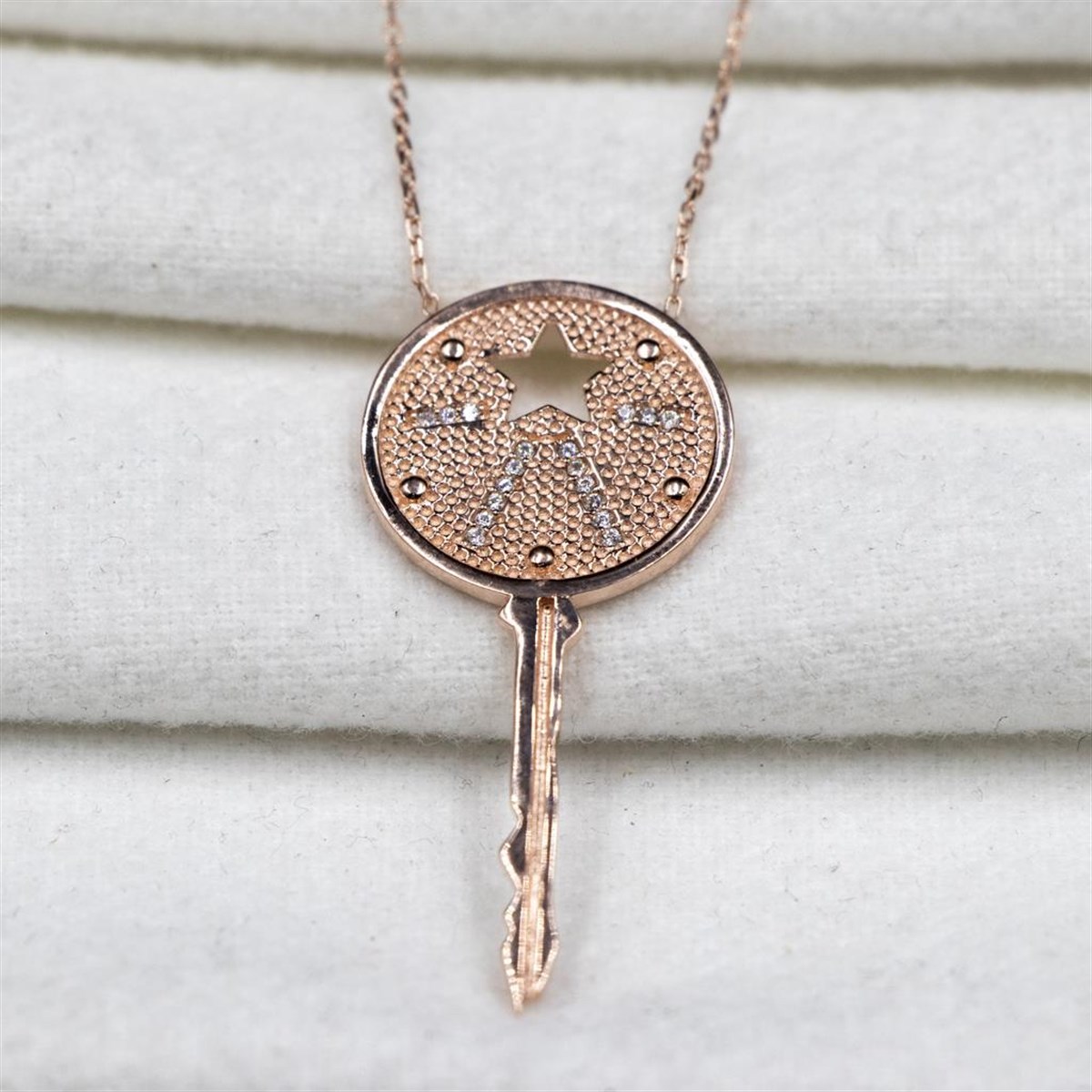 925 Ayar Gümüş Rose Gold Anahtar Kadın Kolye Enderşah