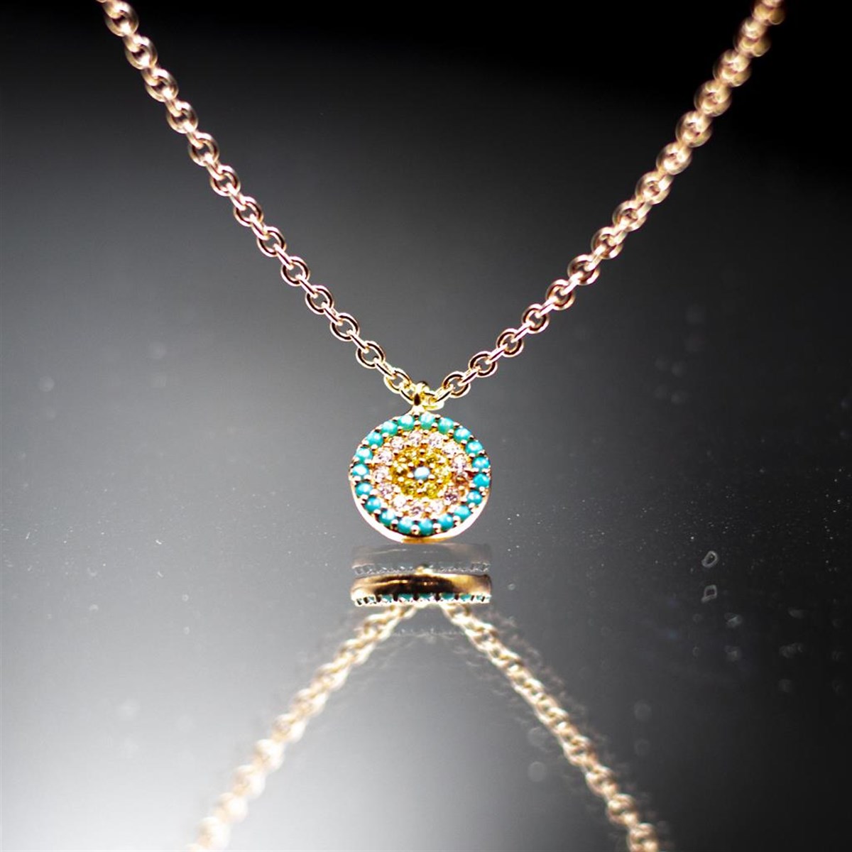 925 Ayar Gümüş Rose Gold Turkuaz Zirkon Taşlı Nazar Boncuğu Model Kadın Kolye Enderşah