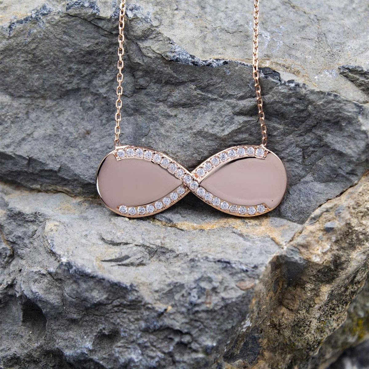 925 Ayar Gümüş Sonsuzluk Desenli RoseGold Kadın Kolye Enderşah